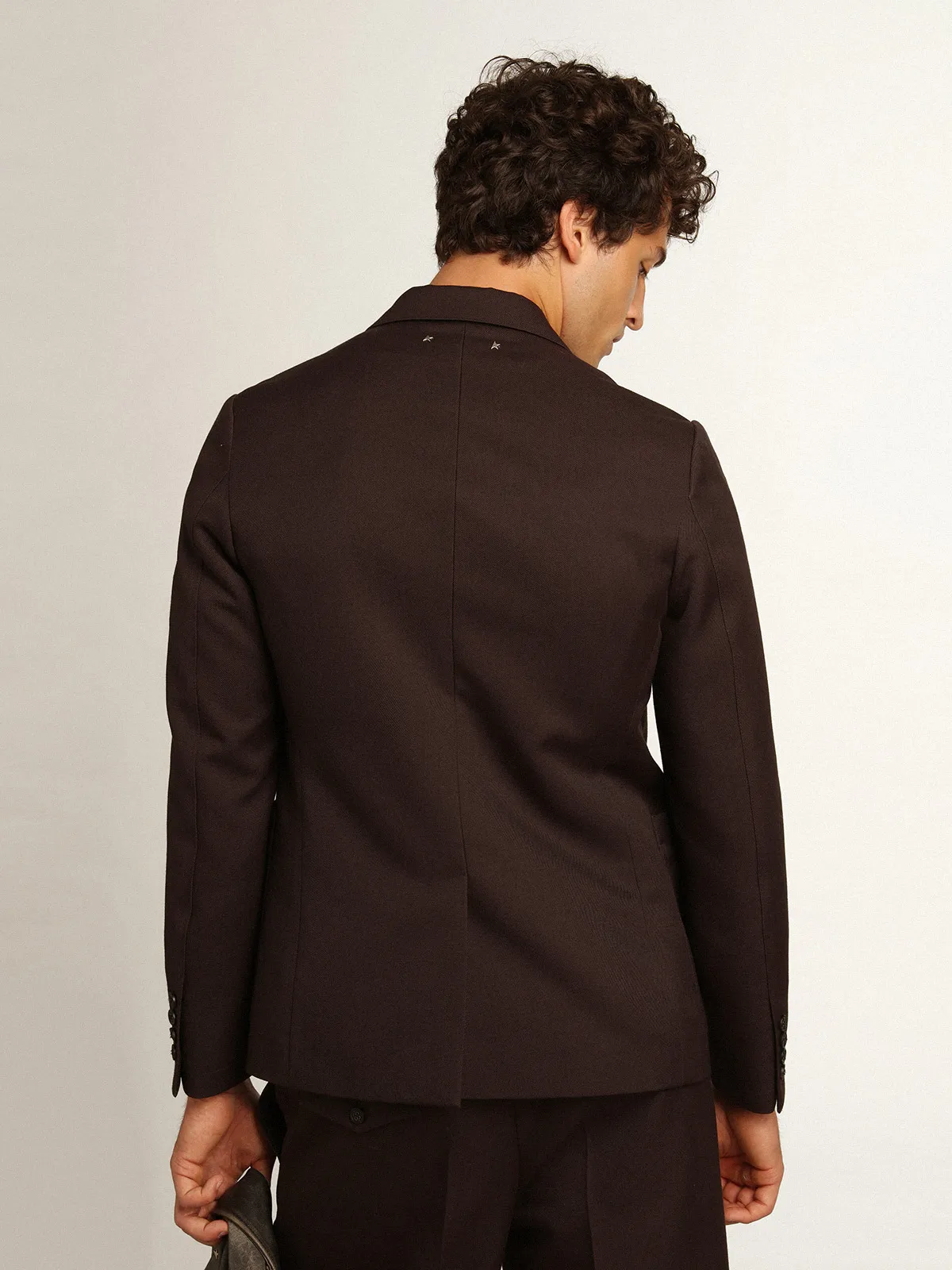 Men's single-breasted blazer in licorice wool gabardine
