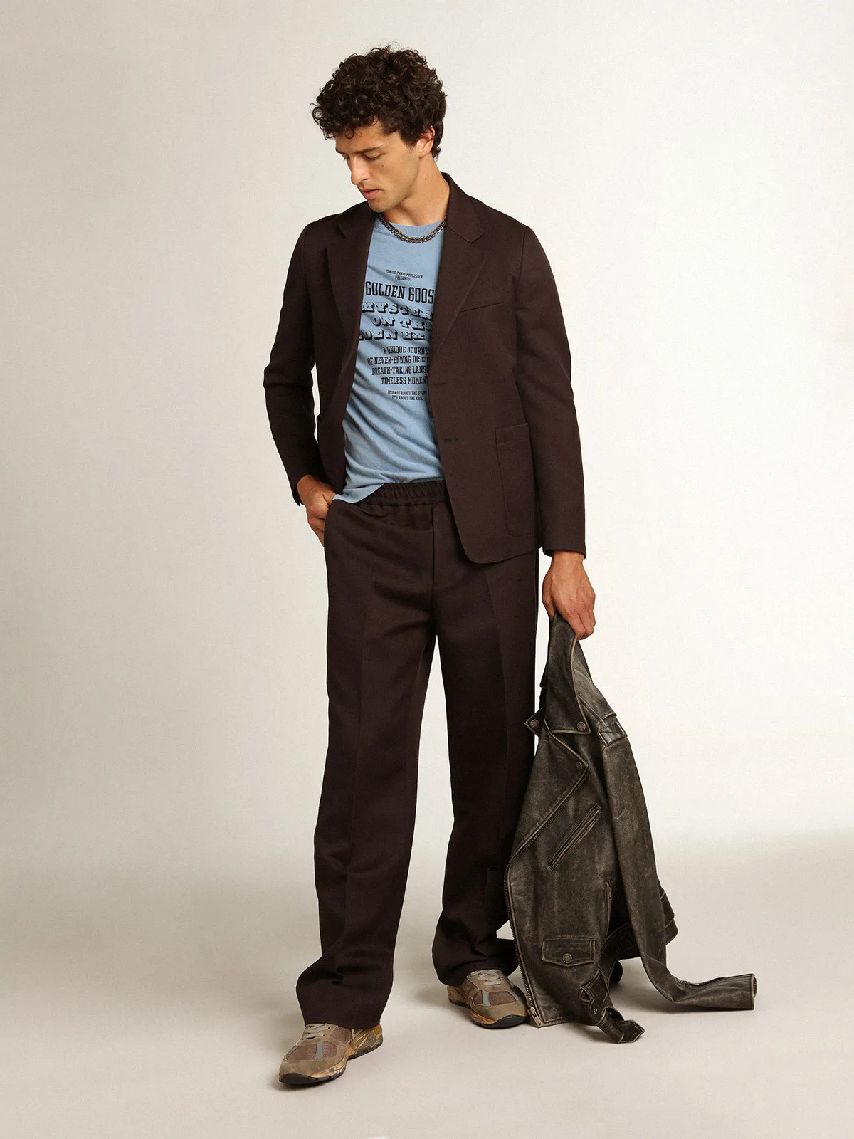 Men's single-breasted blazer in licorice wool gabardine
