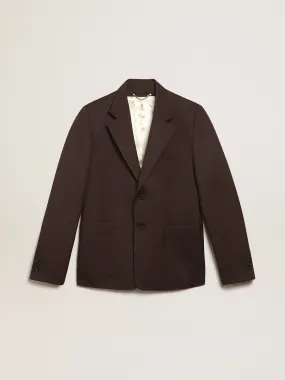 Men's single-breasted blazer in licorice wool gabardine