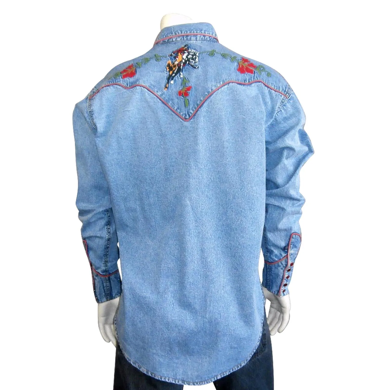 Men's Vintage Bronc Embroidered Western Shirt in Denim