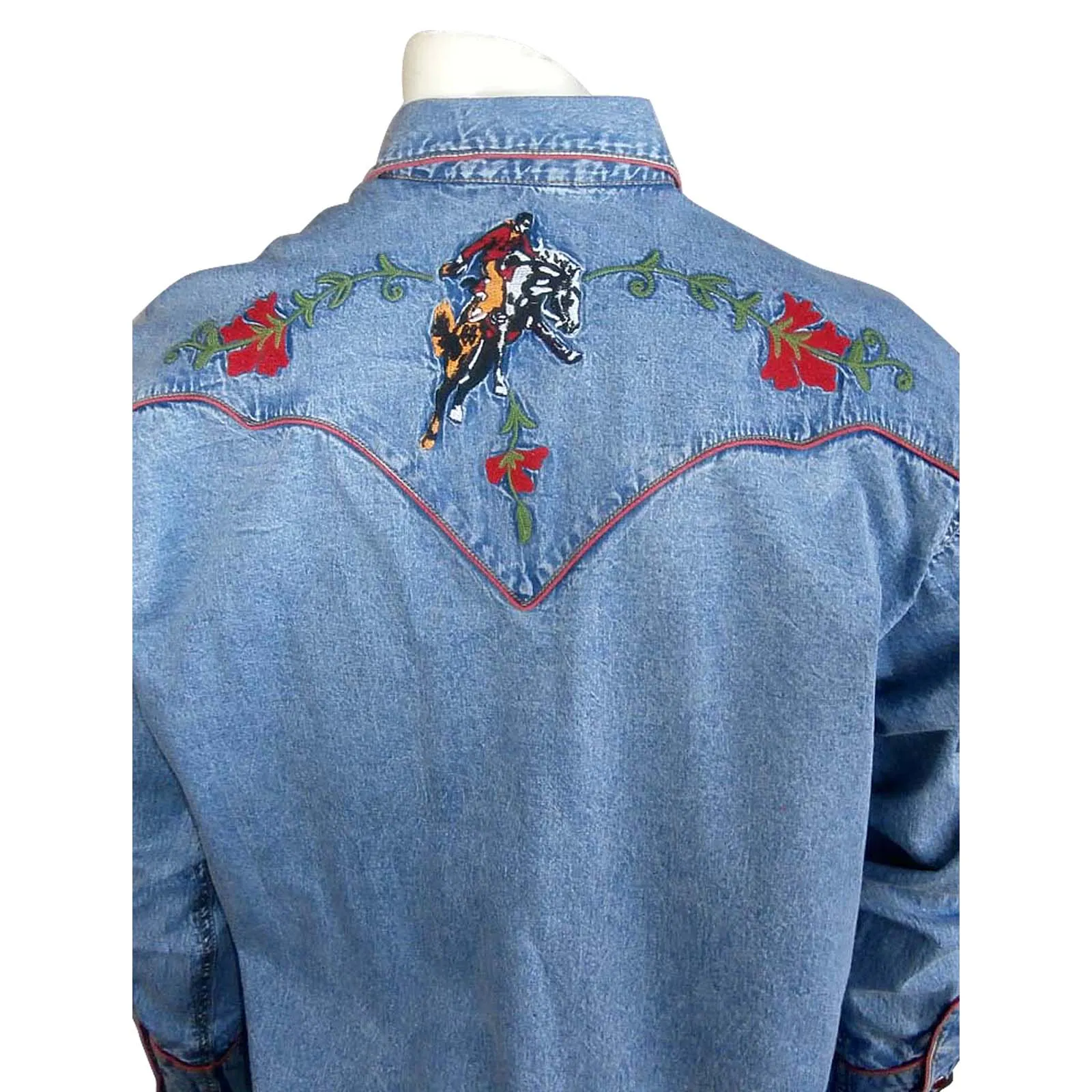 Men's Vintage Bronc Embroidered Western Shirt in Denim