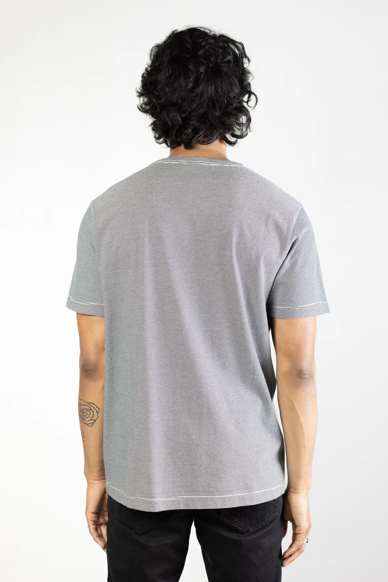 NS2175-1 Mini Stripe Pocket Crew Neck in Blue