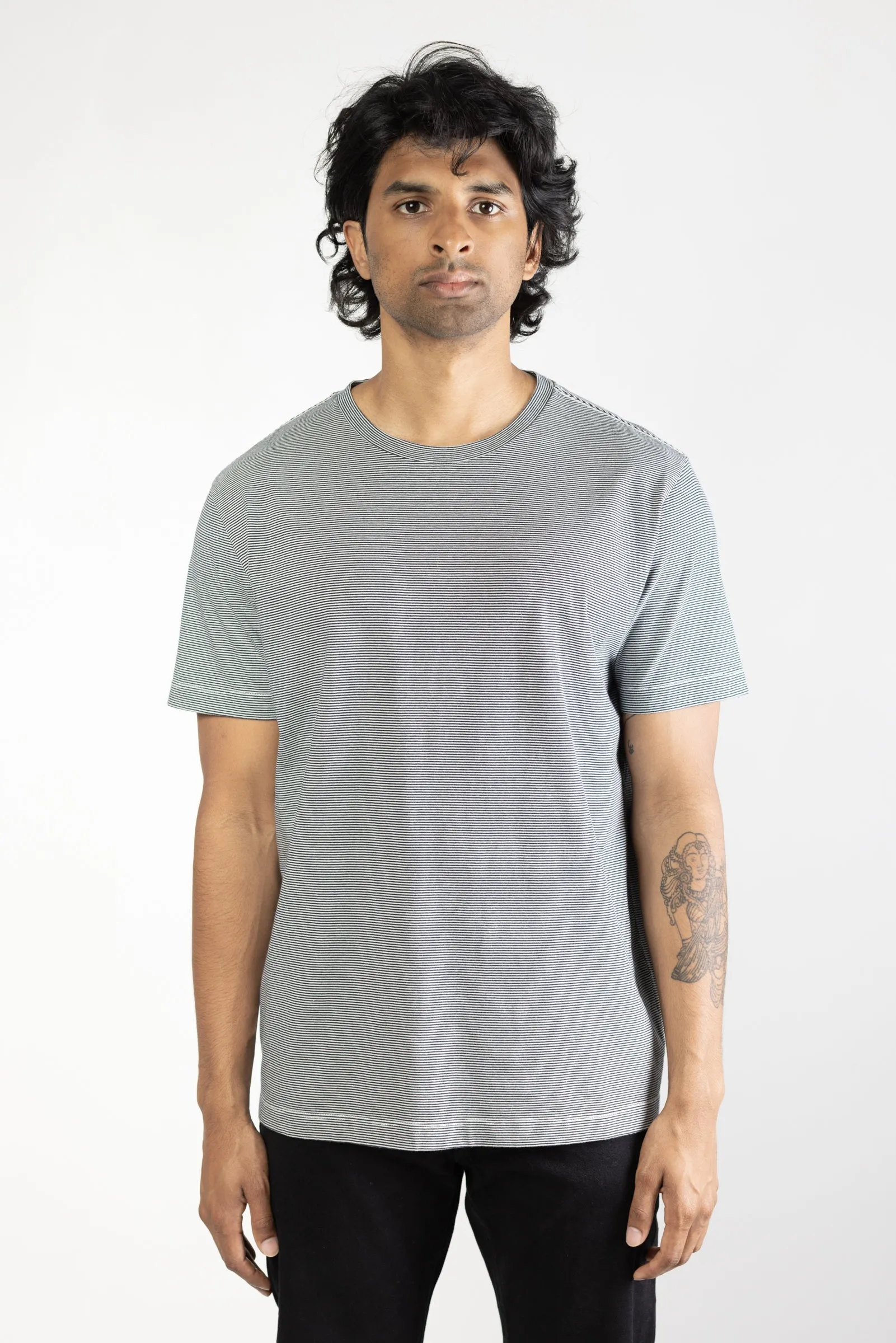 NS2175-1 Mini Stripe Pocket Crew Neck in Blue