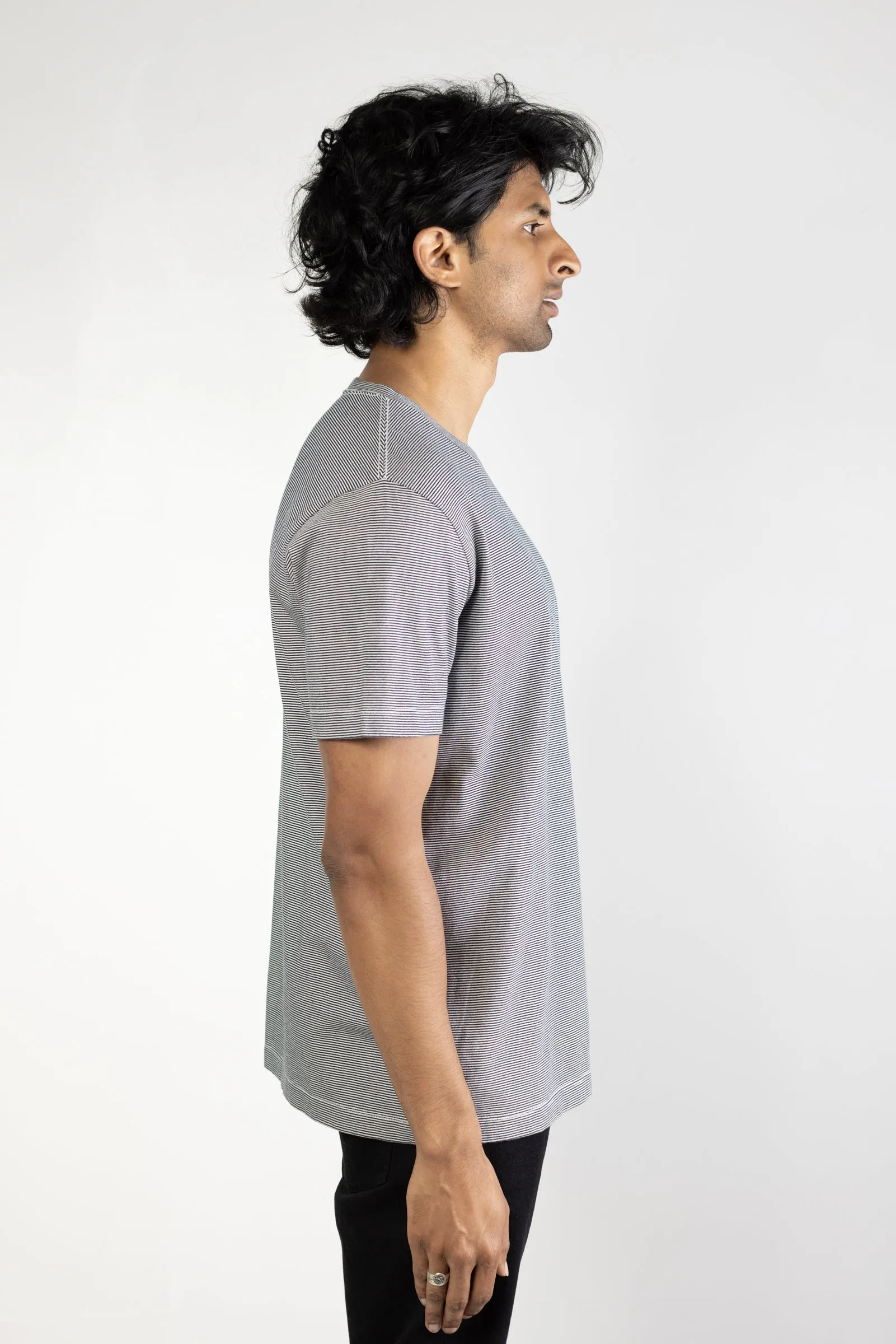 NS2175-1 Mini Stripe Pocket Crew Neck in Blue