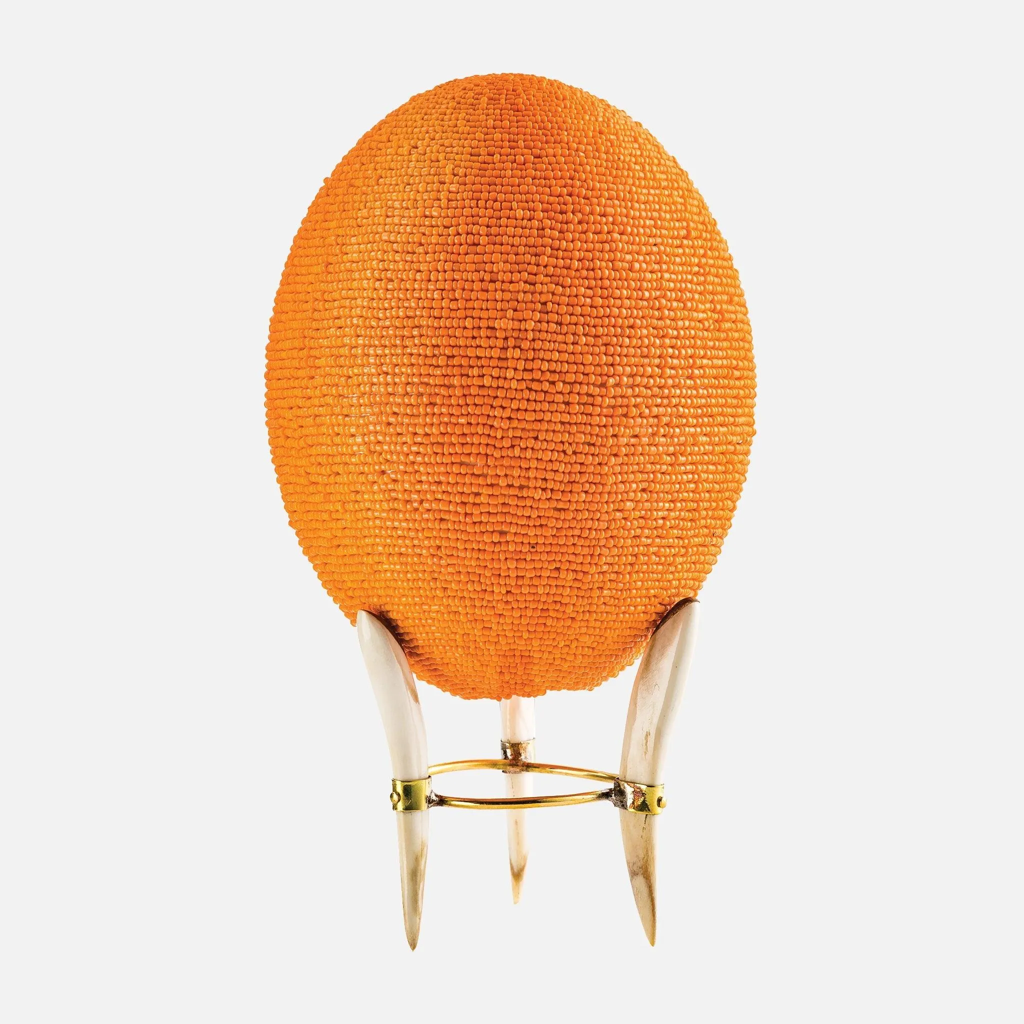Orange Beaded Ostrich Egg Decor