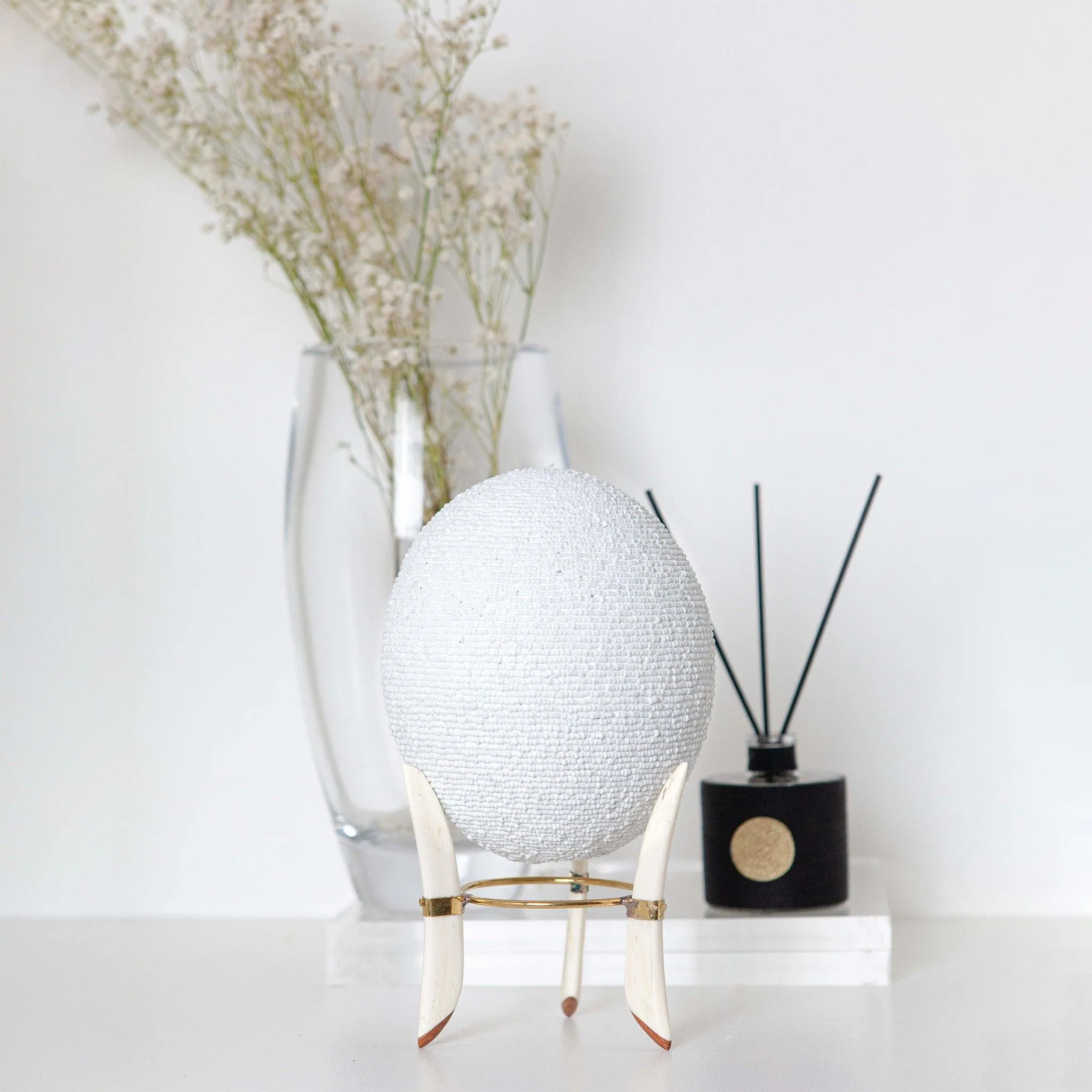 Orange Beaded Ostrich Egg Decor