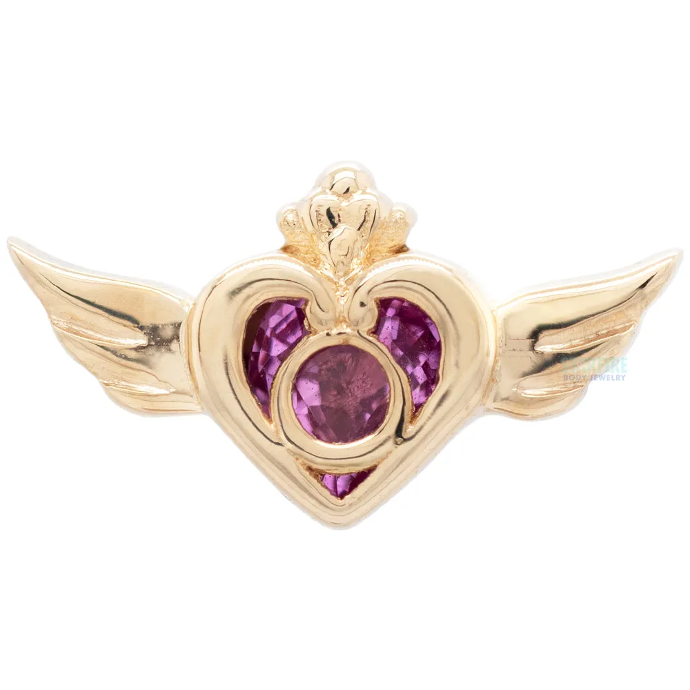 "Crisis Moon" Threaded End in Gold with Pink Sapphire