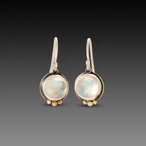 Round Moonstone Earrings with Gold Trios