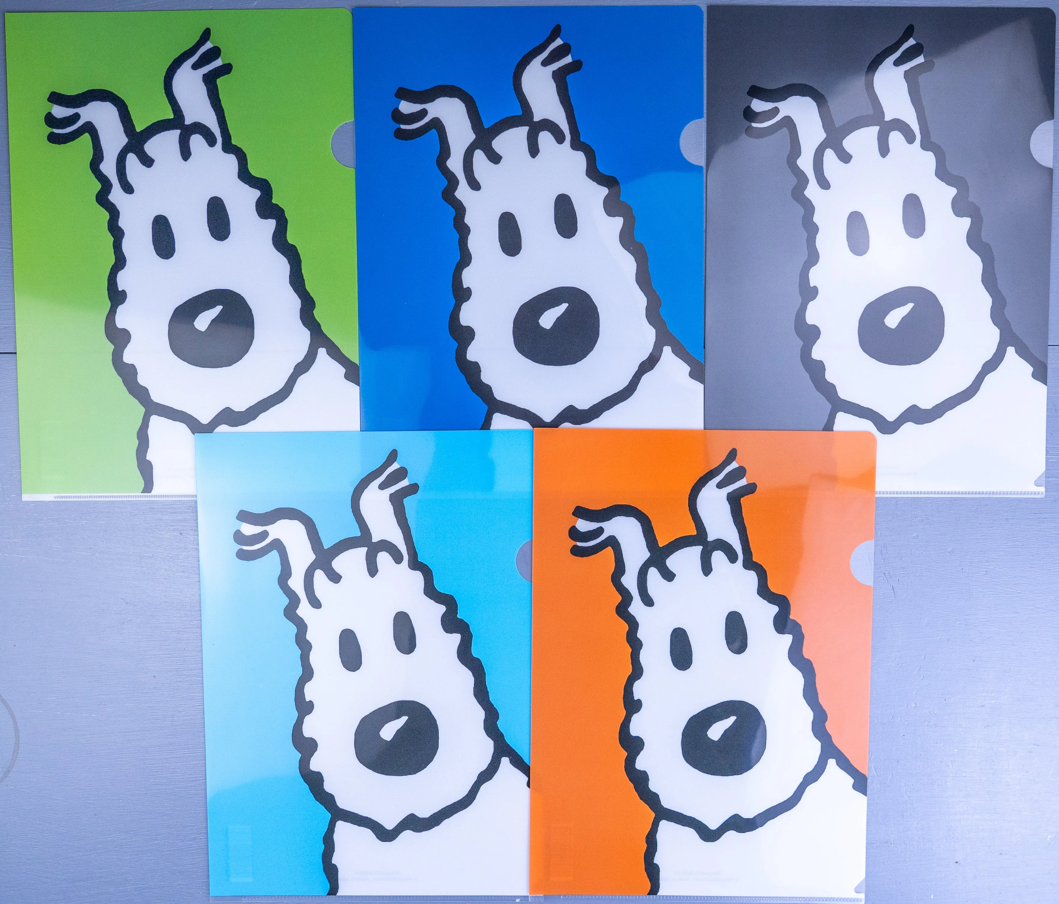 Set x5 Moulinsart Tintin Snowy A4 Plastic Sleeves/Folders