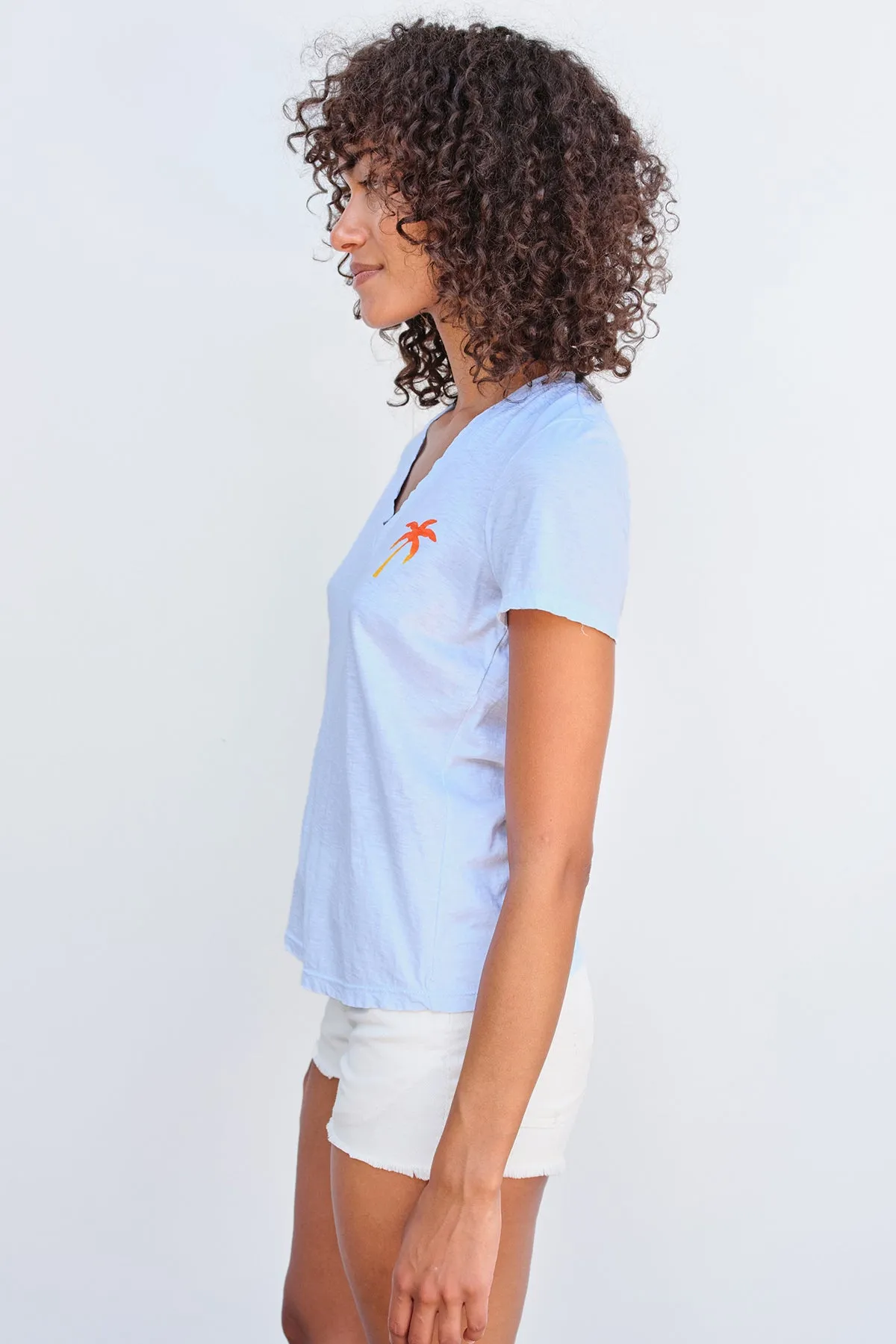 Sundry Palm Tree V-Neck in Sky