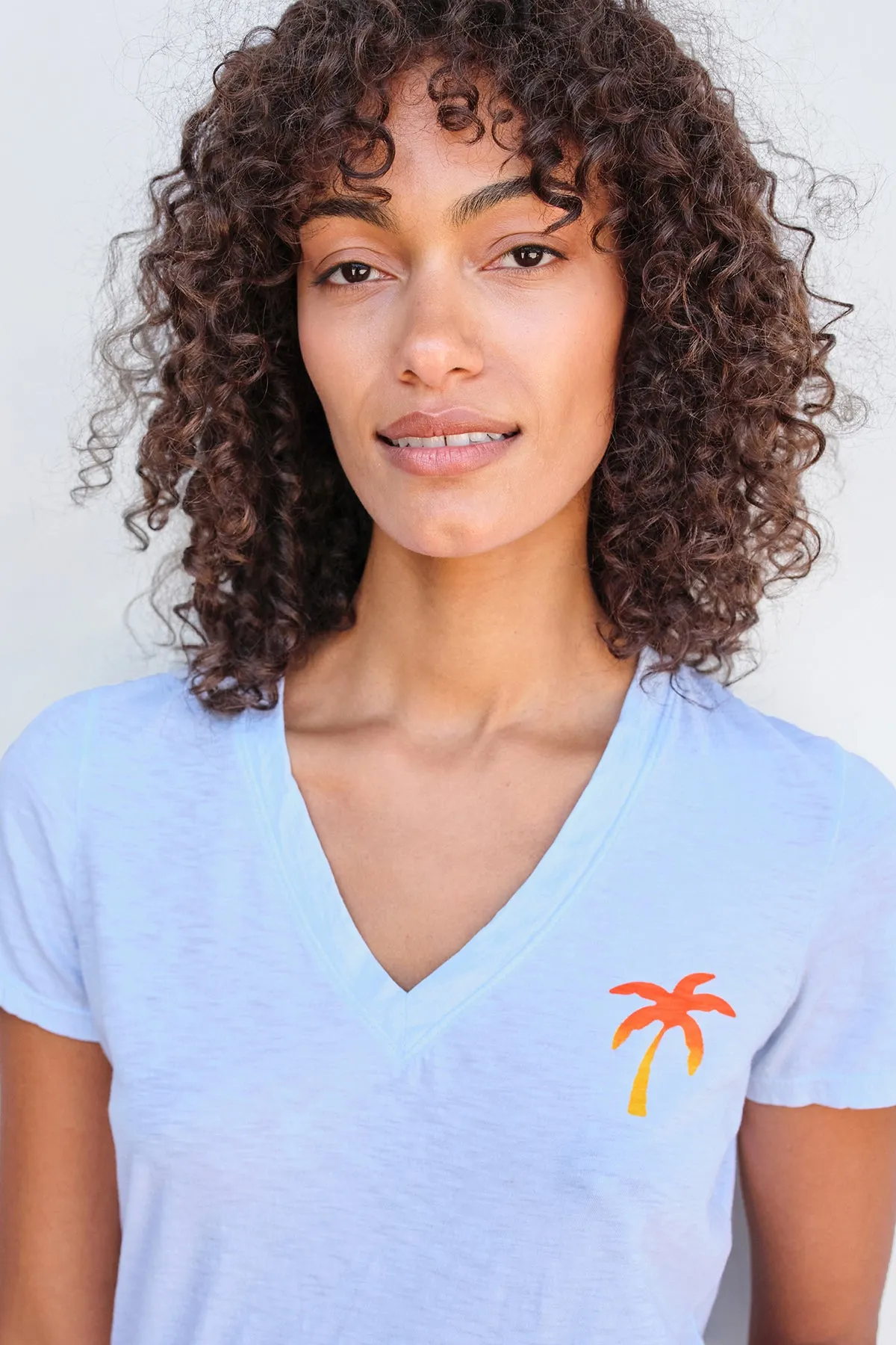Sundry Palm Tree V-Neck in Sky