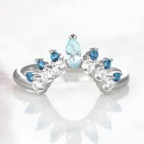 Tiara Aquamarine & Swiss Blue Topaz Wedding Band- Sterling Silver