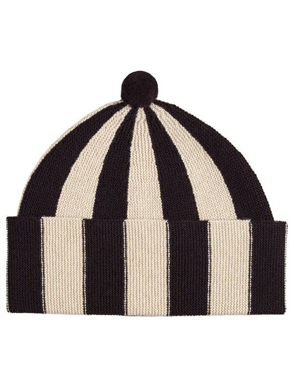 Vertical Stripe Hat Poppy & Oatmeal