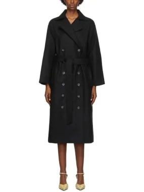 Women’s Black Double-Breasted Wool-Blend Coat