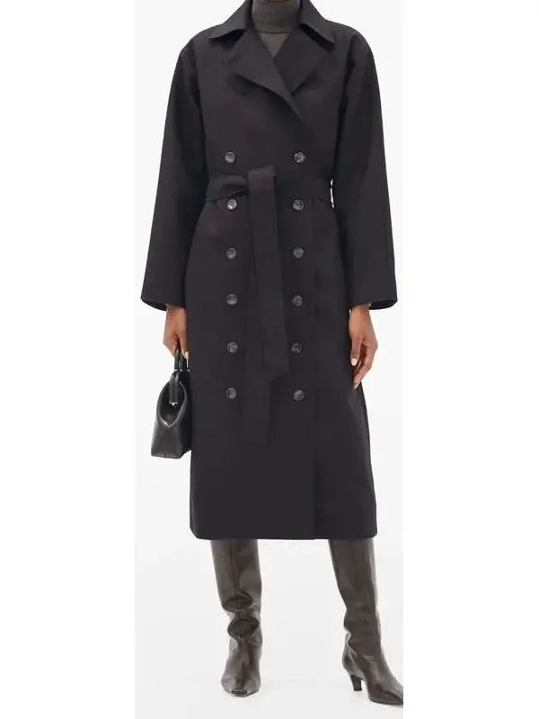 Women’s Black Double-Breasted Wool-Blend Coat