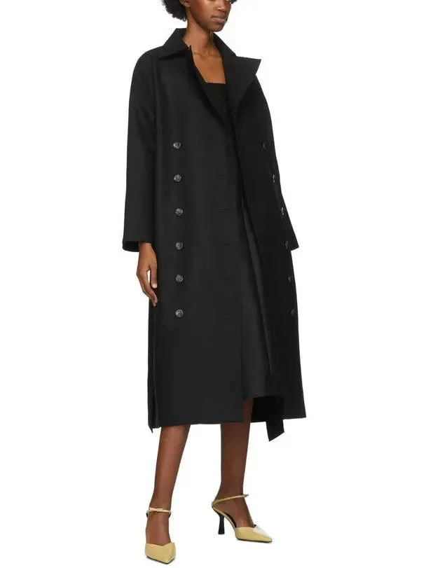 Women’s Black Double-Breasted Wool-Blend Coat