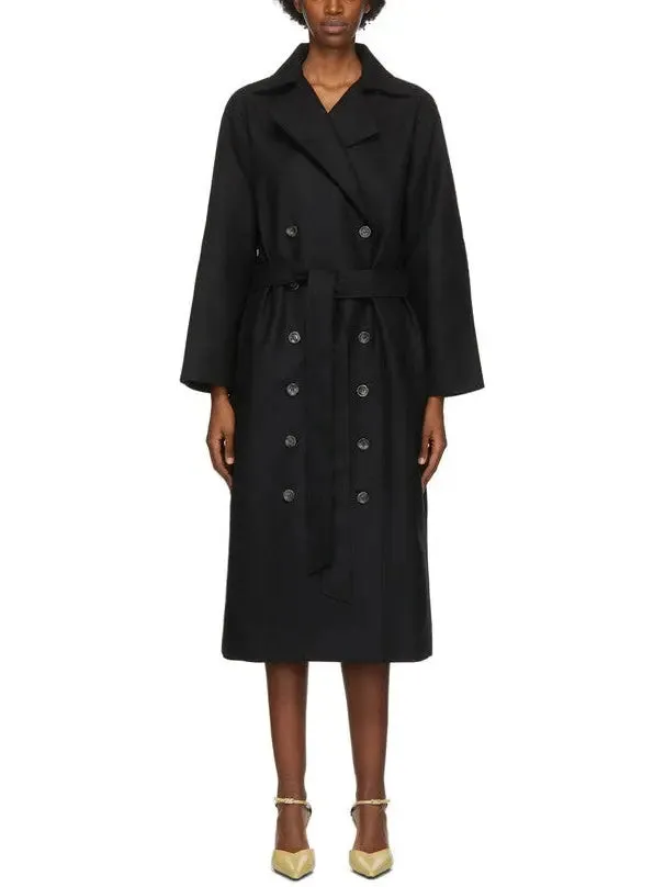 Women’s Black Double-Breasted Wool-Blend Coat