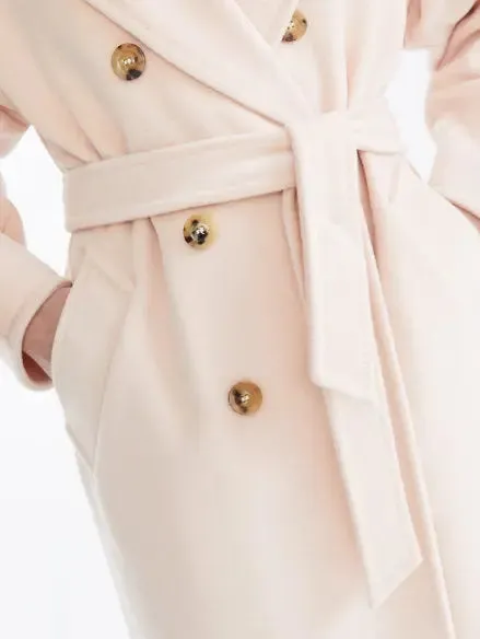 Women’s Double-Breasted Wool and Cashmere-Blend Icon Coat, Light Pink