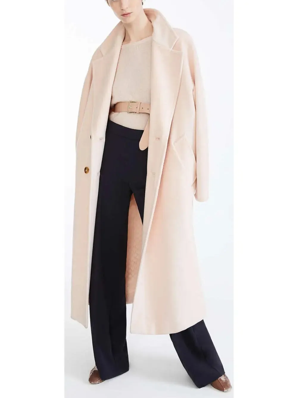 Women’s Double-Breasted Wool and Cashmere-Blend Icon Coat, Light Pink