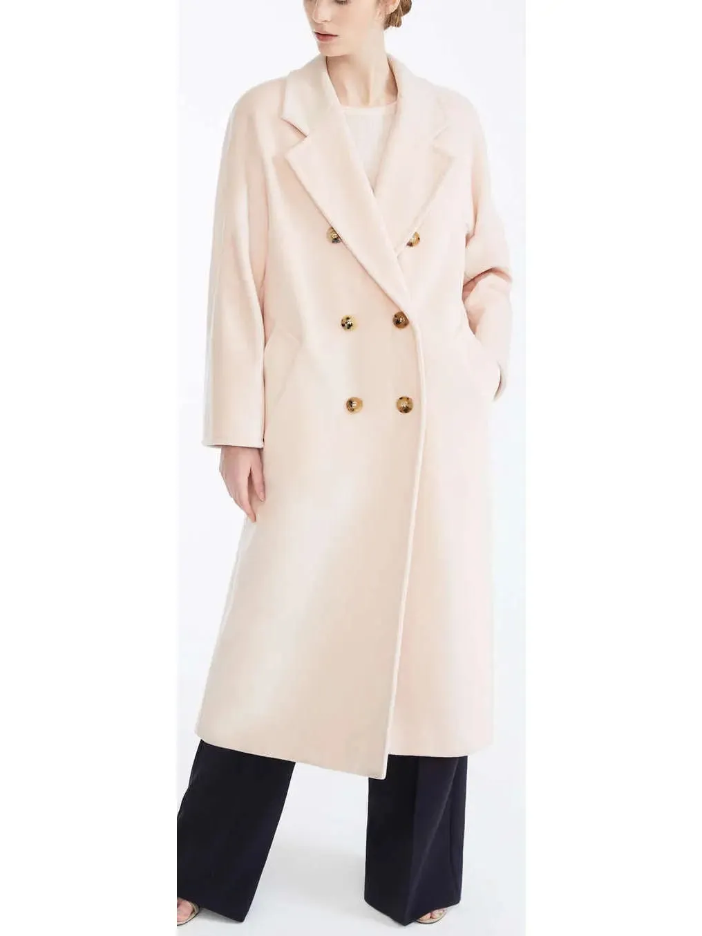 Women’s Double-Breasted Wool and Cashmere-Blend Icon Coat, Light Pink